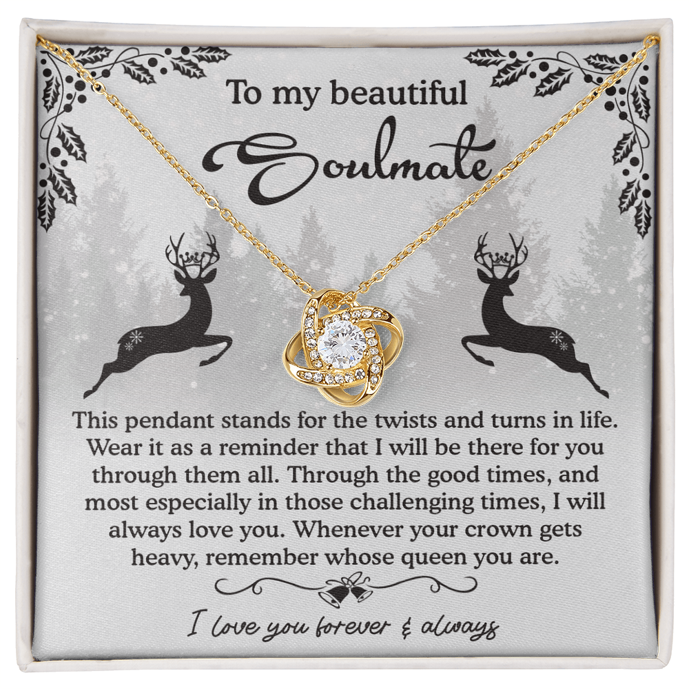 To My Beautiful Soulmate – Winter Reindeer Love Knot Necklace | Romantic Gift for Her