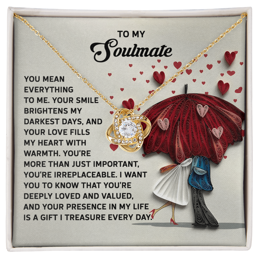 To My Soulmate - Treasured Gift - Love Knot Necklace with Heartfelt Message