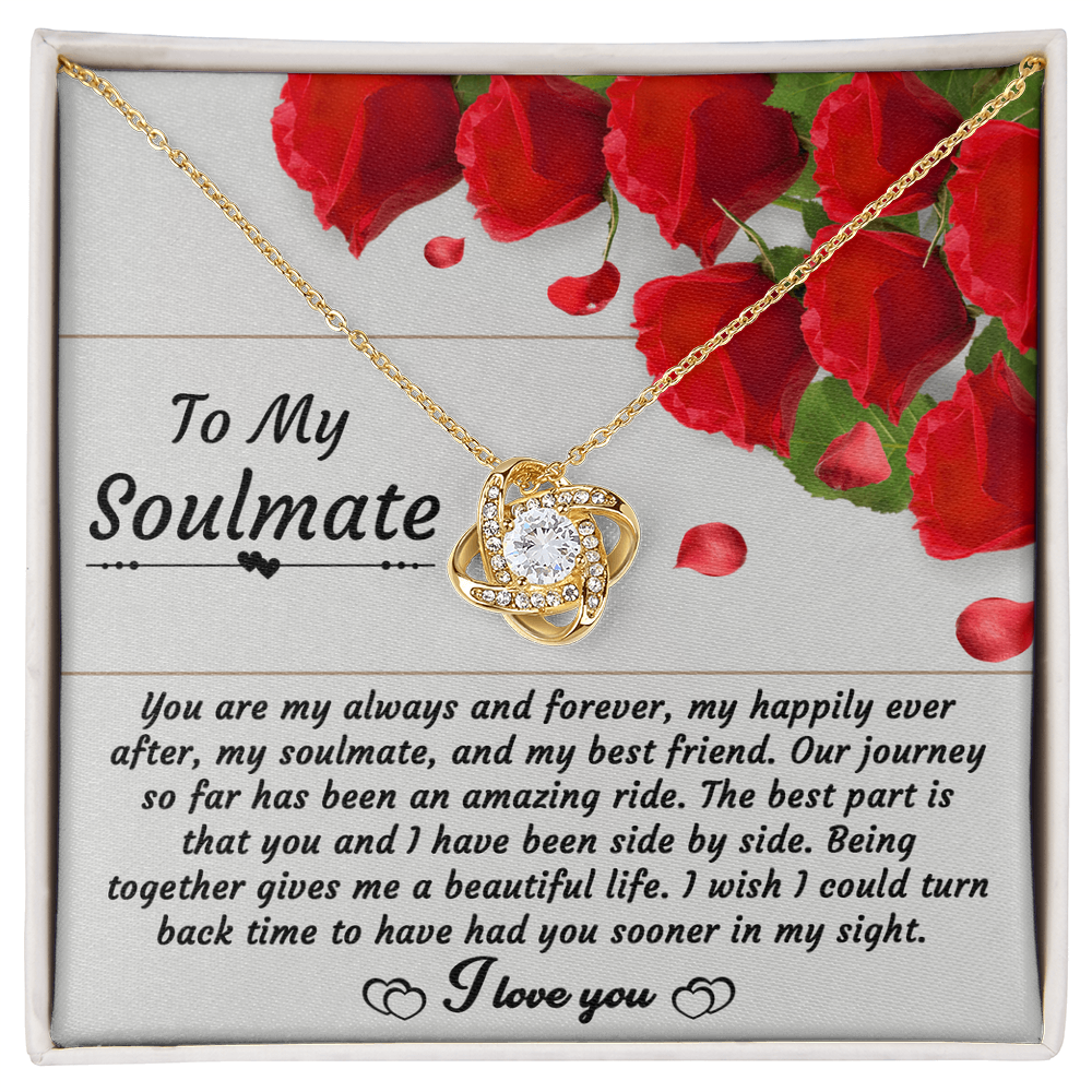 To My Soulmate - Side By Side Forever - Love Knot Necklace with Message Card