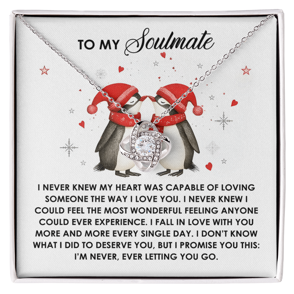 To My Soulmate Penguin Love Knot Necklace – Forever Love Gift for Her