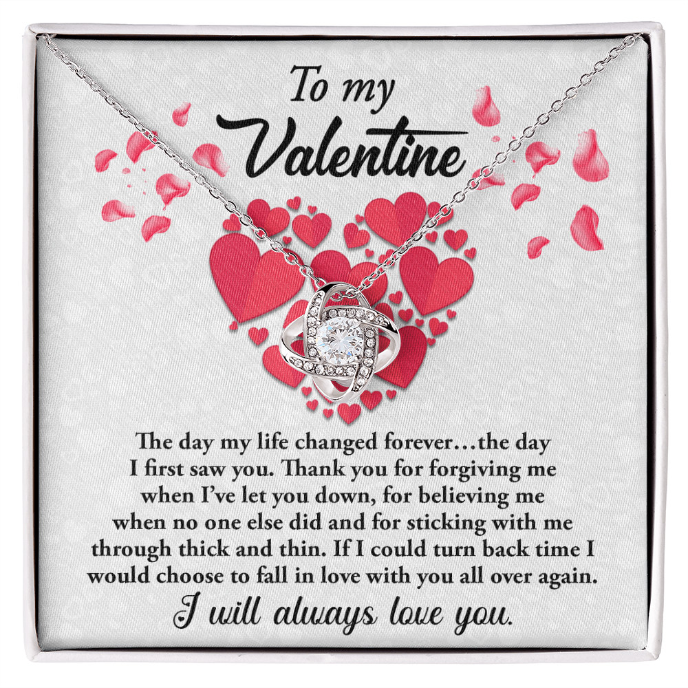 To My Valentine - My Life Changed - Love Knot Necklace with Romantic Message Card