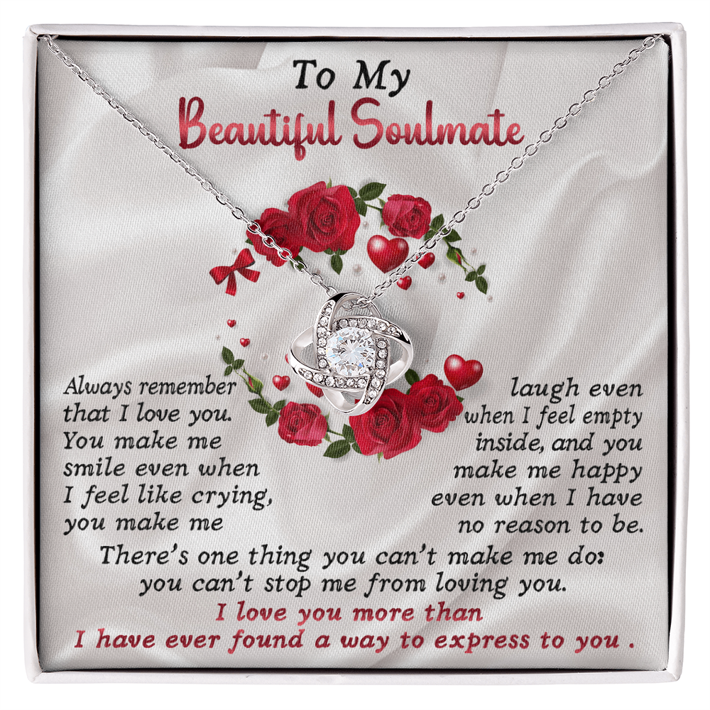To My Beautiful Soulmate Love Knot Necklace – Emotional Forever Love Gift for Her
