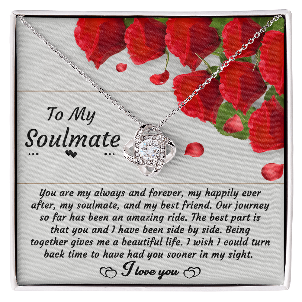 To My Soulmate - Side By Side Forever - Love Knot Necklace with Message Card