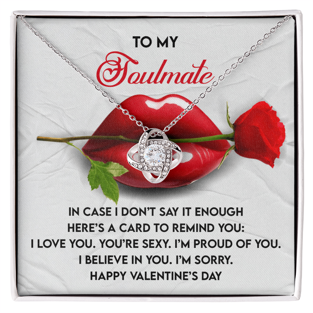 Soulmate Love Knot Necklace – Romantic Valentine's Day Gift with Message Card for Her