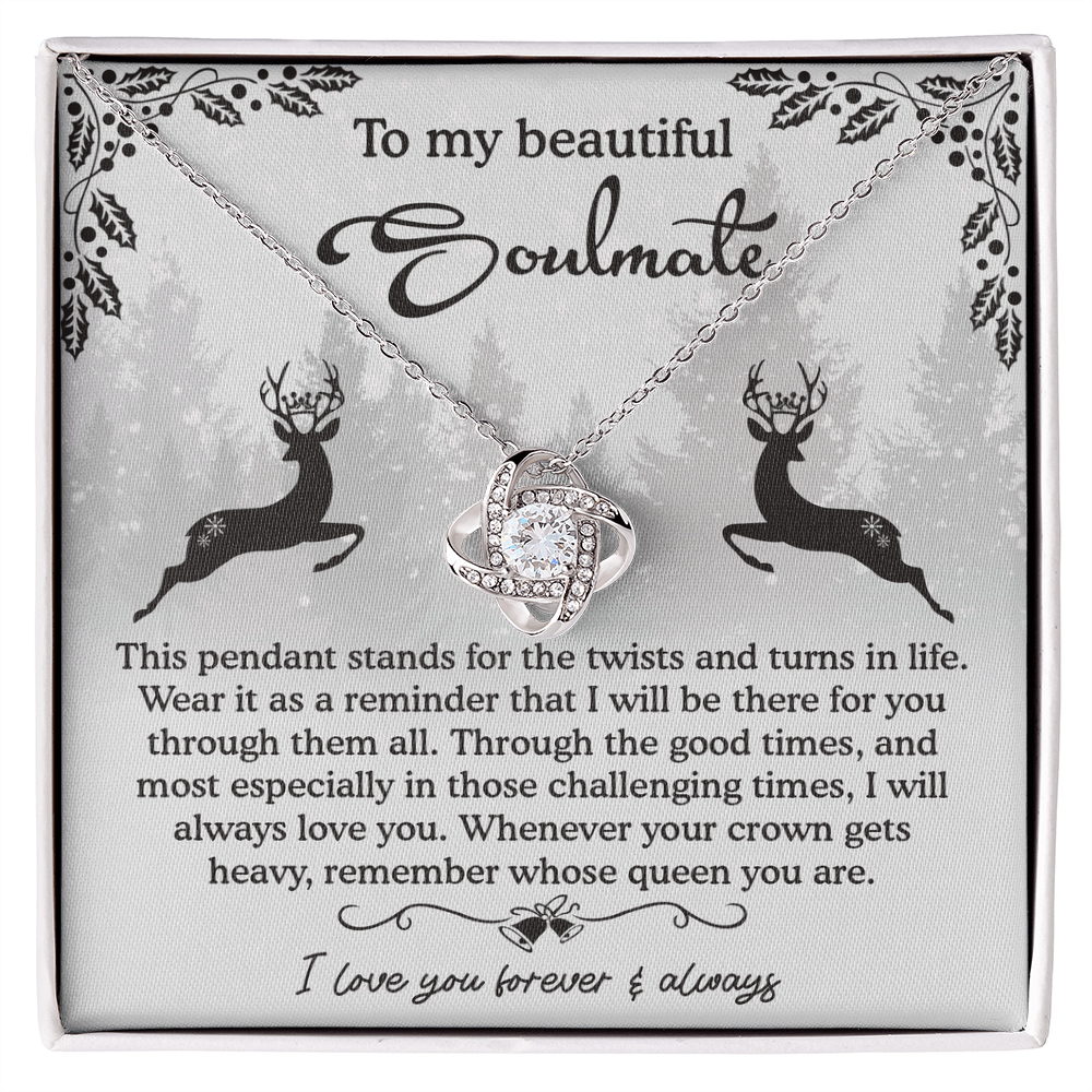 To My Beautiful Soulmate – Winter Reindeer Love Knot Necklace | Romantic Gift for Her