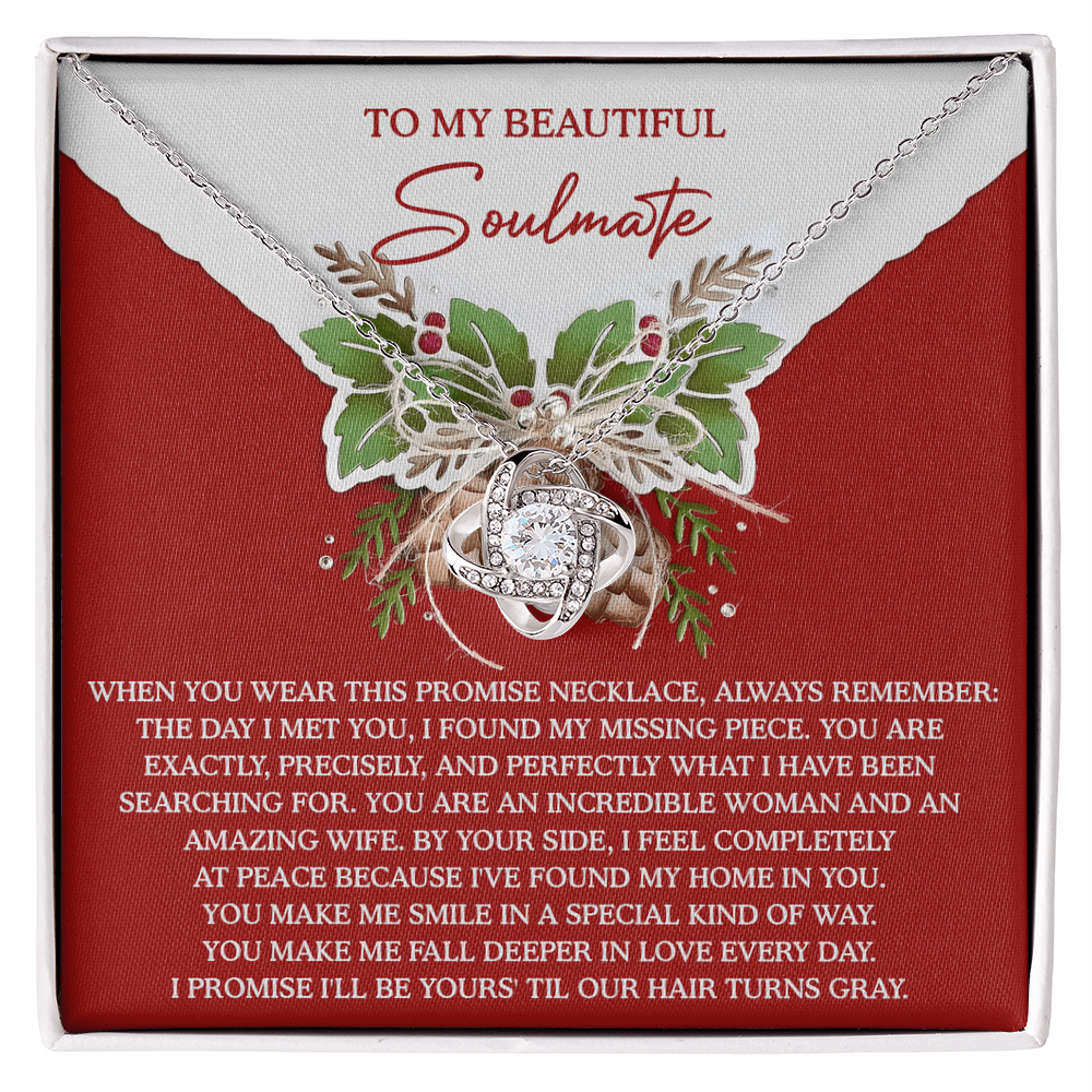 To My Beautiful Soulmate Promise Necklace – Love Knot Necklace Gift for Wife, Missing Piece Keepsake