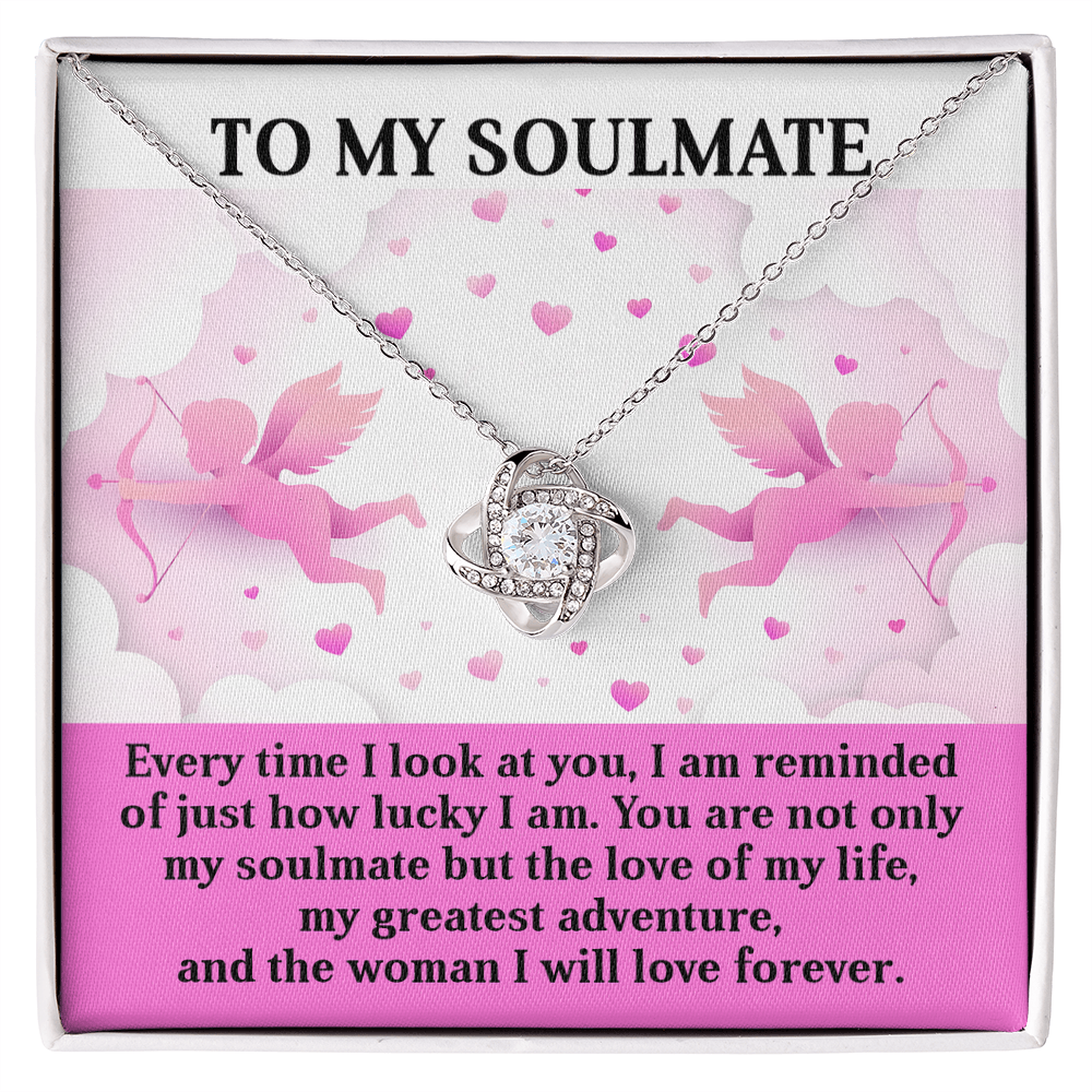 To My Soulmate - Greatest Adventure - Love Knot Necklace with Cupid Message Card