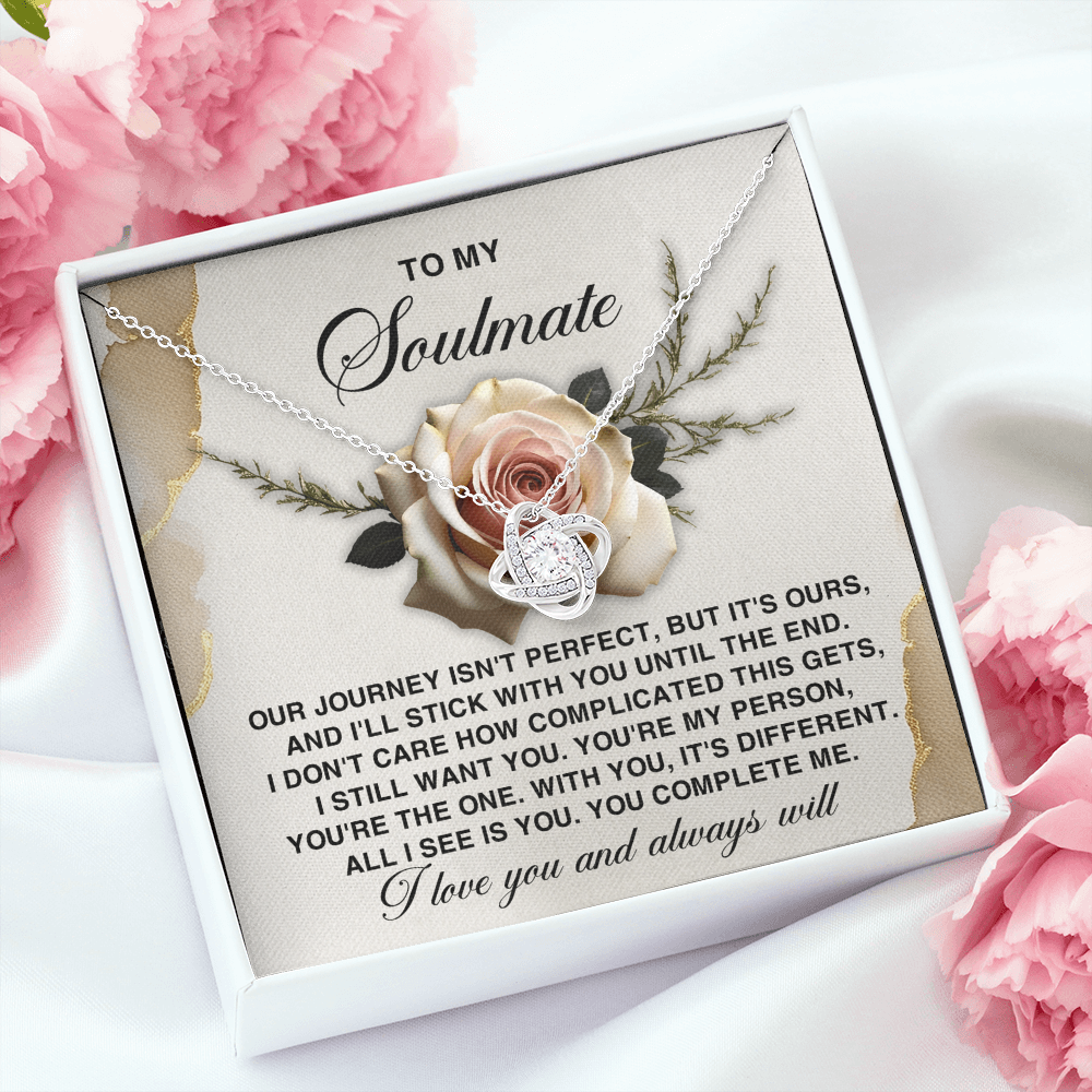 To My Soulmate  - You Complete Me - Love Knot Necklace with Gift Box