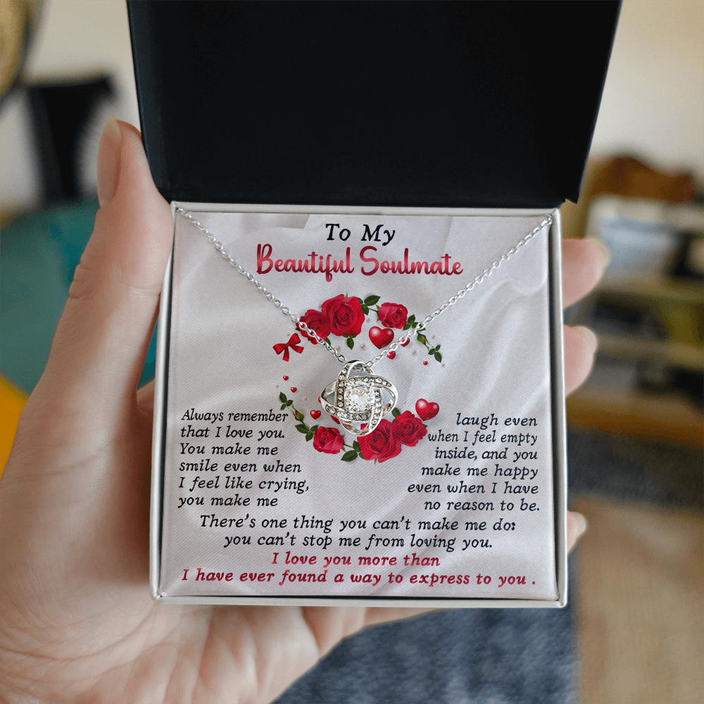 To My Beautiful Soulmate Love Knot Necklace – Emotional Forever Love Gift for Her