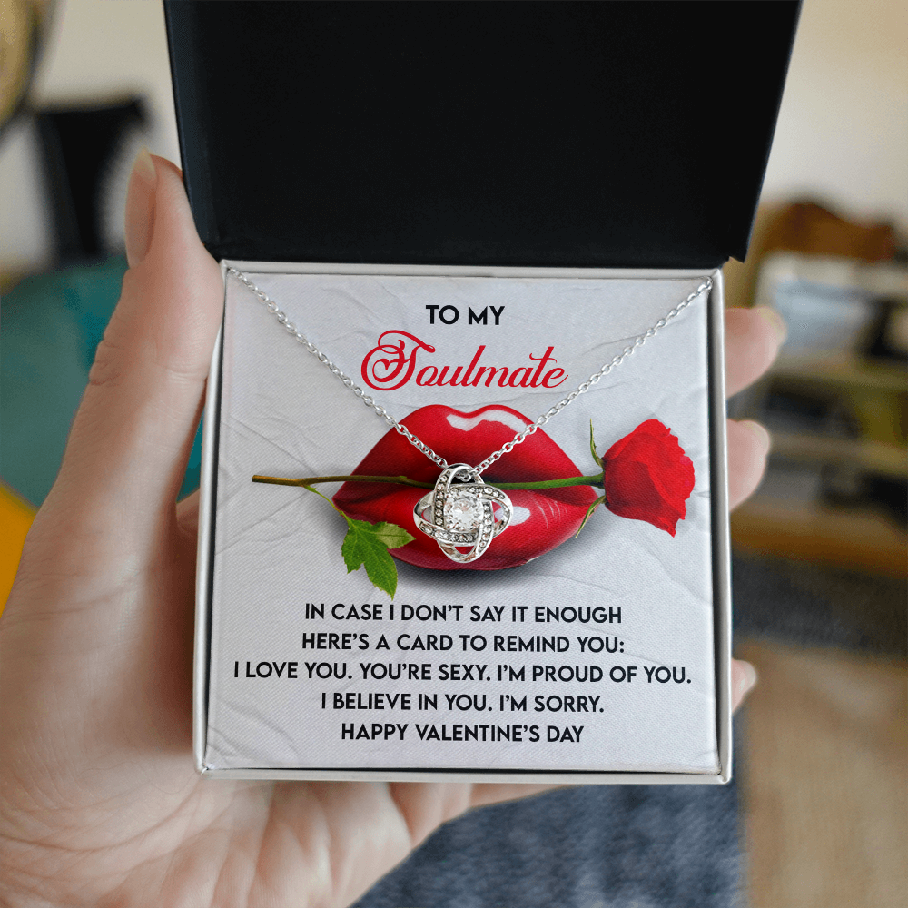 Soulmate Love Knot Necklace – Romantic Valentine's Day Gift with Message Card for Her