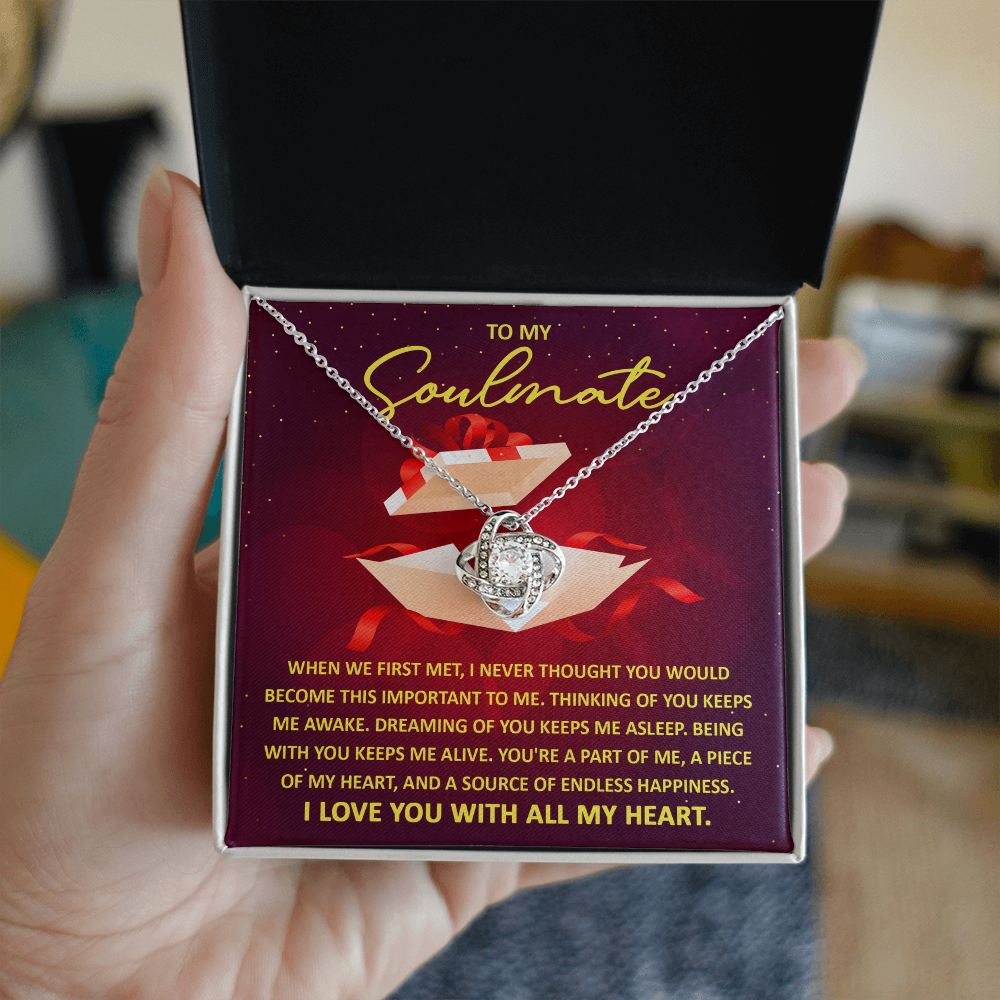 To My Soulmate – Thinking of You - Love Knot Necklace with Romantic Message