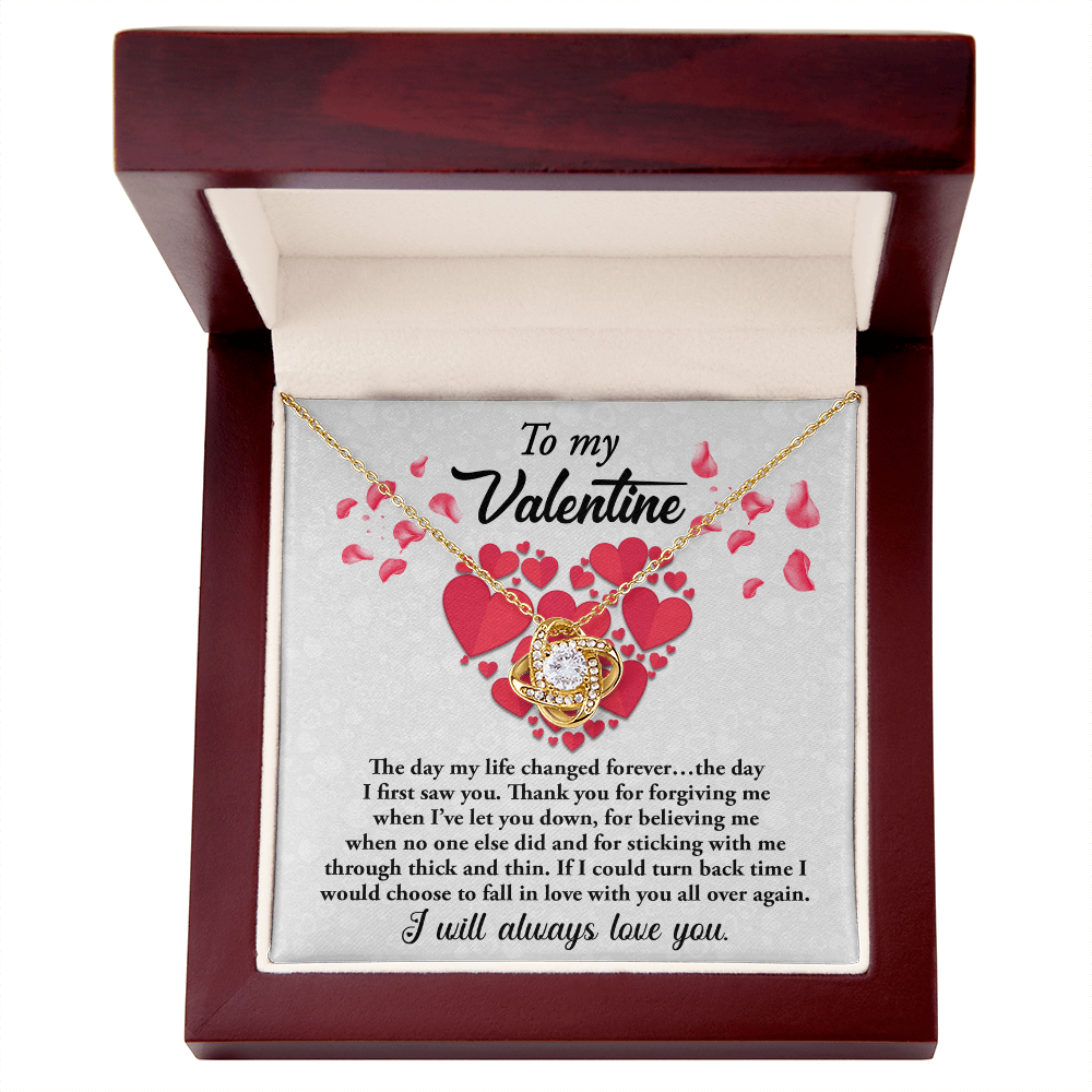 To My Valentine - My Life Changed - Love Knot Necklace with Romantic Message Card