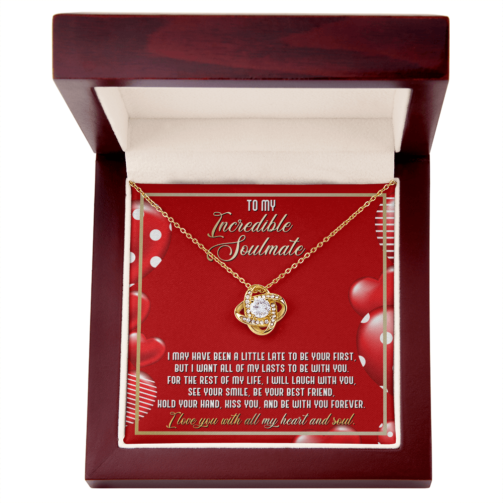 To My Incredible Soulmate Love Knot Necklace – Heart and Soul Love Gift for Wife or Girlfriend