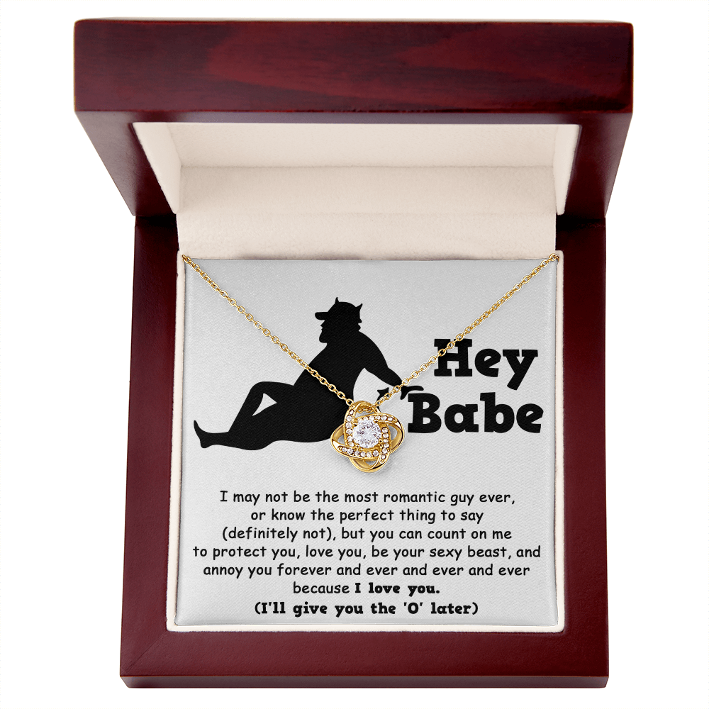Hey Babe Love Knot Necklace – Funny and Flirty Gift for Girlfriend or Wife with Message Card