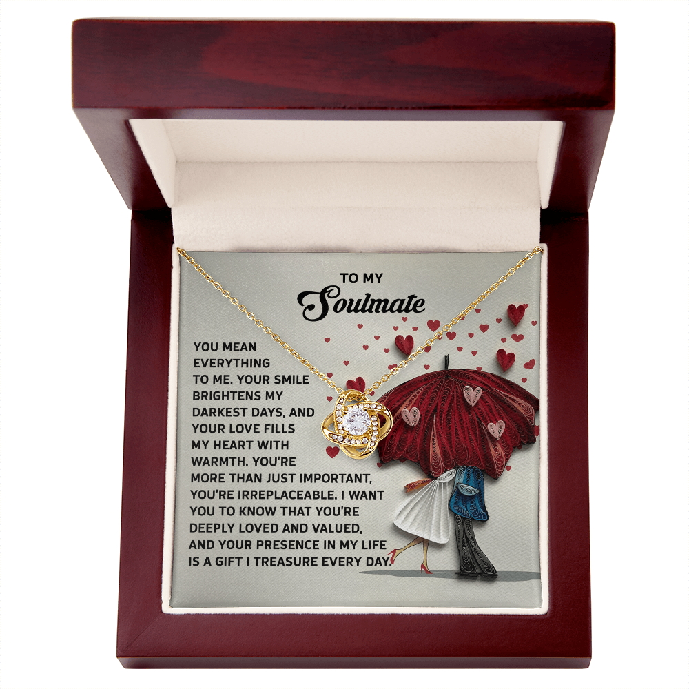 To My Soulmate - Treasured Gift - Love Knot Necklace with Heartfelt Message