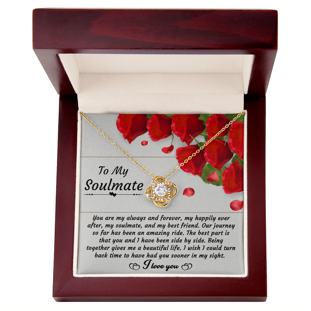 To My Soulmate - Side By Side Forever - Love Knot Necklace with Message Card