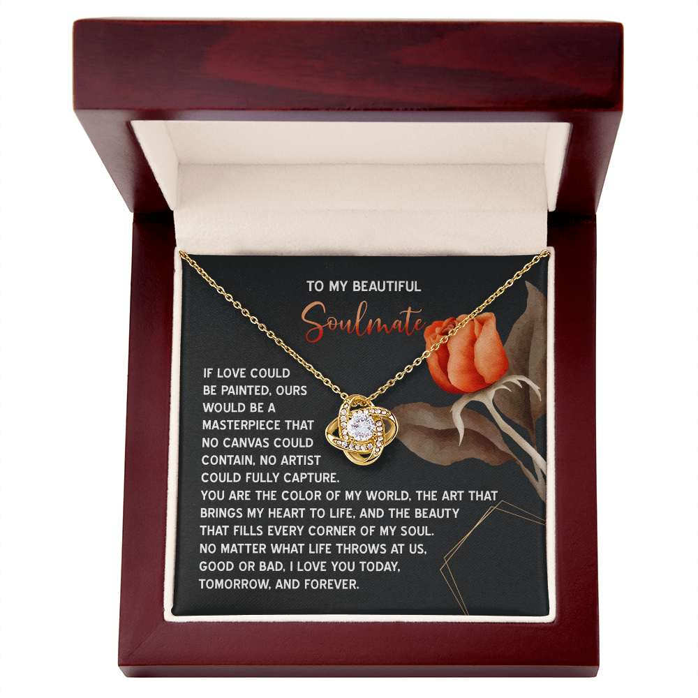 To My Beautiful Soulmate – Our Love is a Masterpiece Love Knot Necklace with Heartfelt Message Card