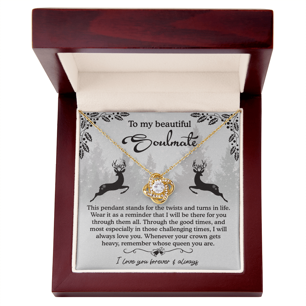 To My Beautiful Soulmate – Winter Reindeer Love Knot Necklace | Romantic Gift for Her