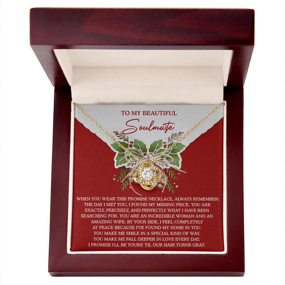 To My Beautiful Soulmate Promise Necklace – Love Knot Necklace Gift for Wife, Missing Piece Keepsake