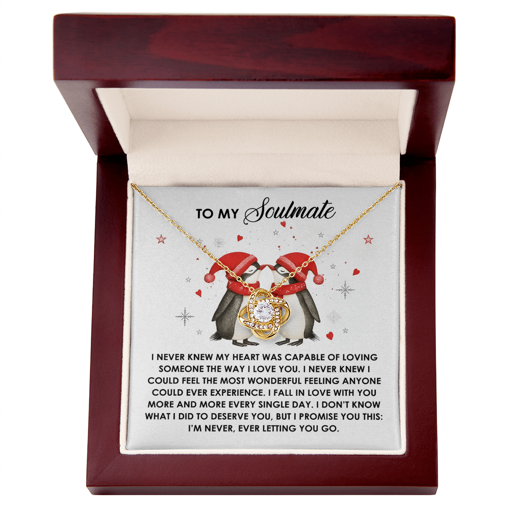 To My Soulmate Penguin Love Knot Necklace – Forever Love Gift for Her