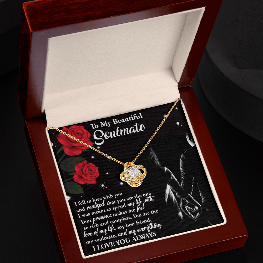 To My Beautiful Soulmate – Spend My Life With You - Love Knot Necklace with Message Card