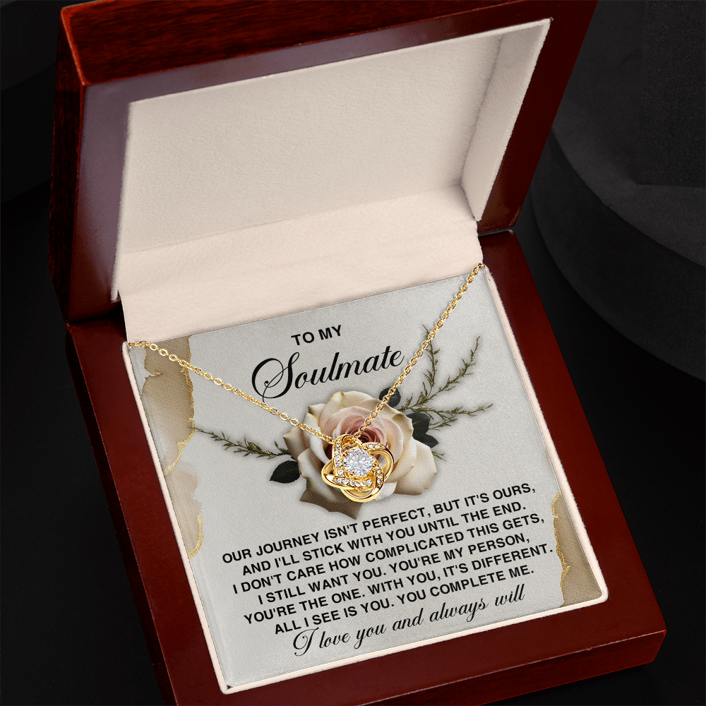 To My Soulmate  - You Complete Me - Love Knot Necklace with Gift Box