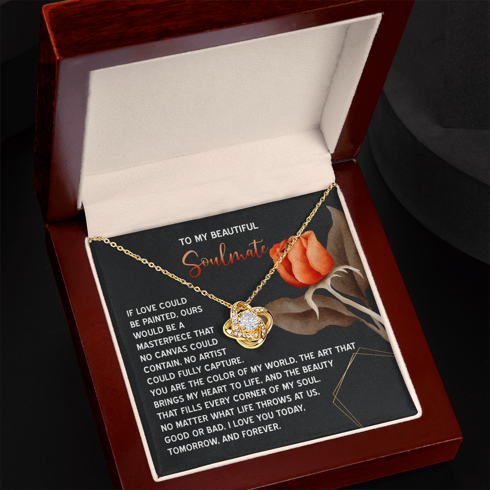 To My Beautiful Soulmate – Our Love is a Masterpiece Love Knot Necklace with Heartfelt Message Card