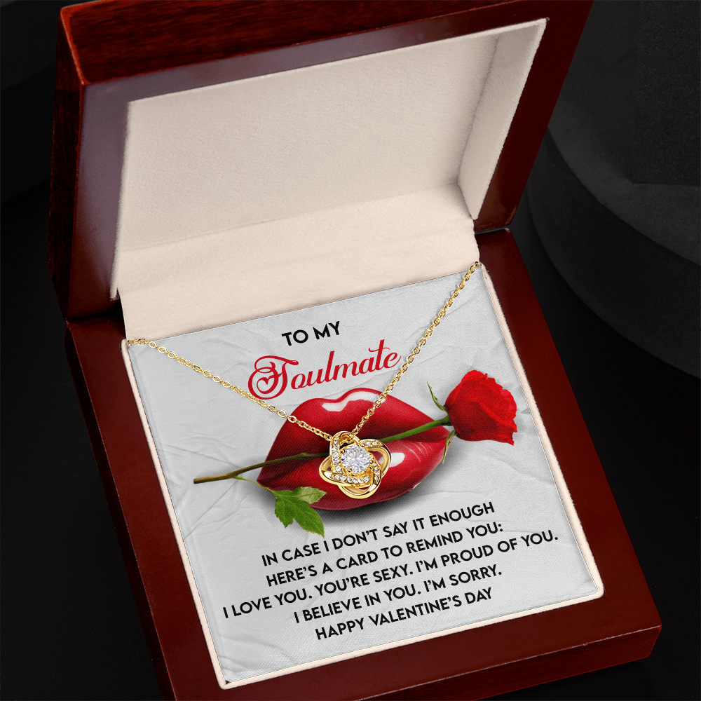 Soulmate Love Knot Necklace – Romantic Valentine's Day Gift with Message Card for Her
