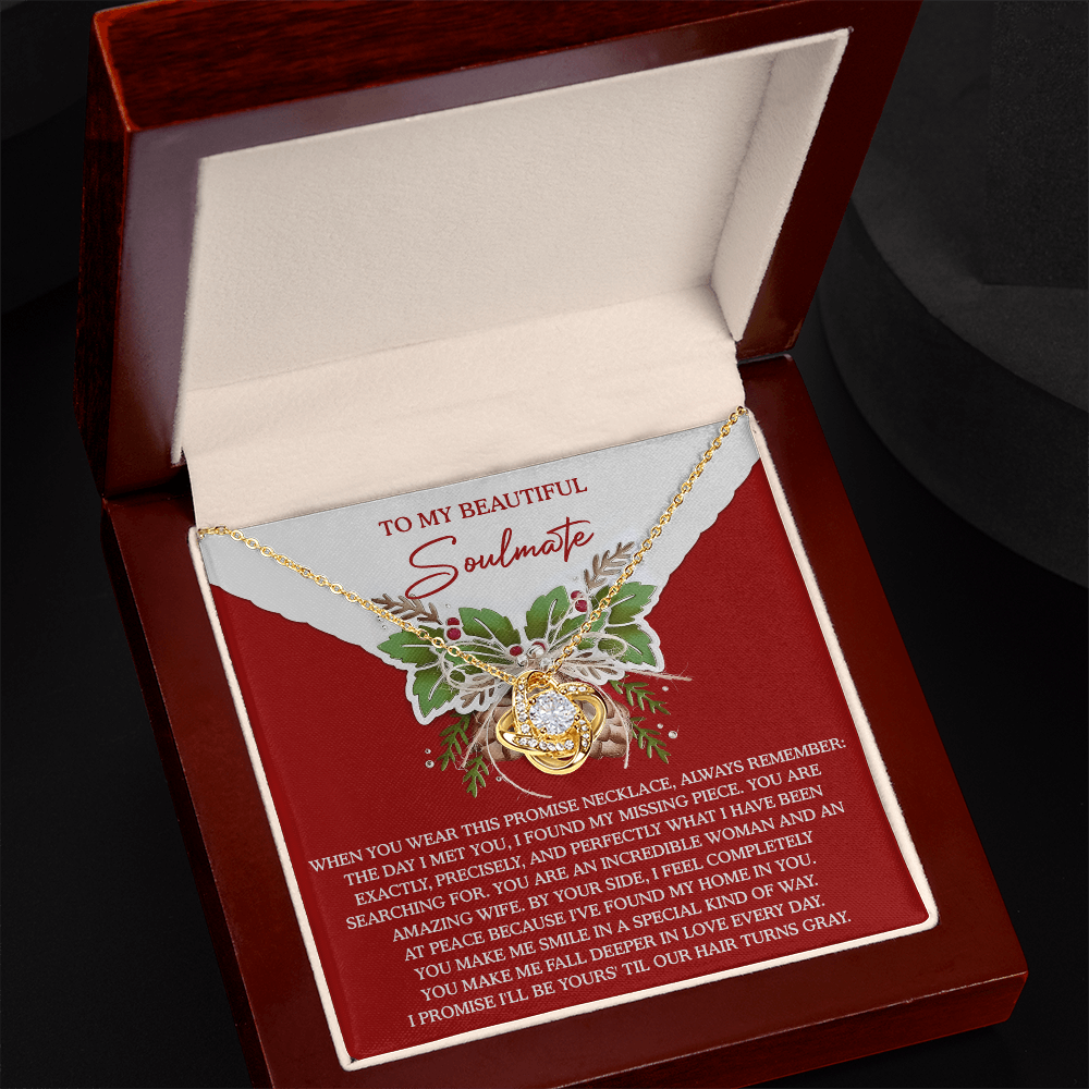To My Beautiful Soulmate Promise Necklace – Love Knot Necklace Gift for Wife, Missing Piece Keepsake
