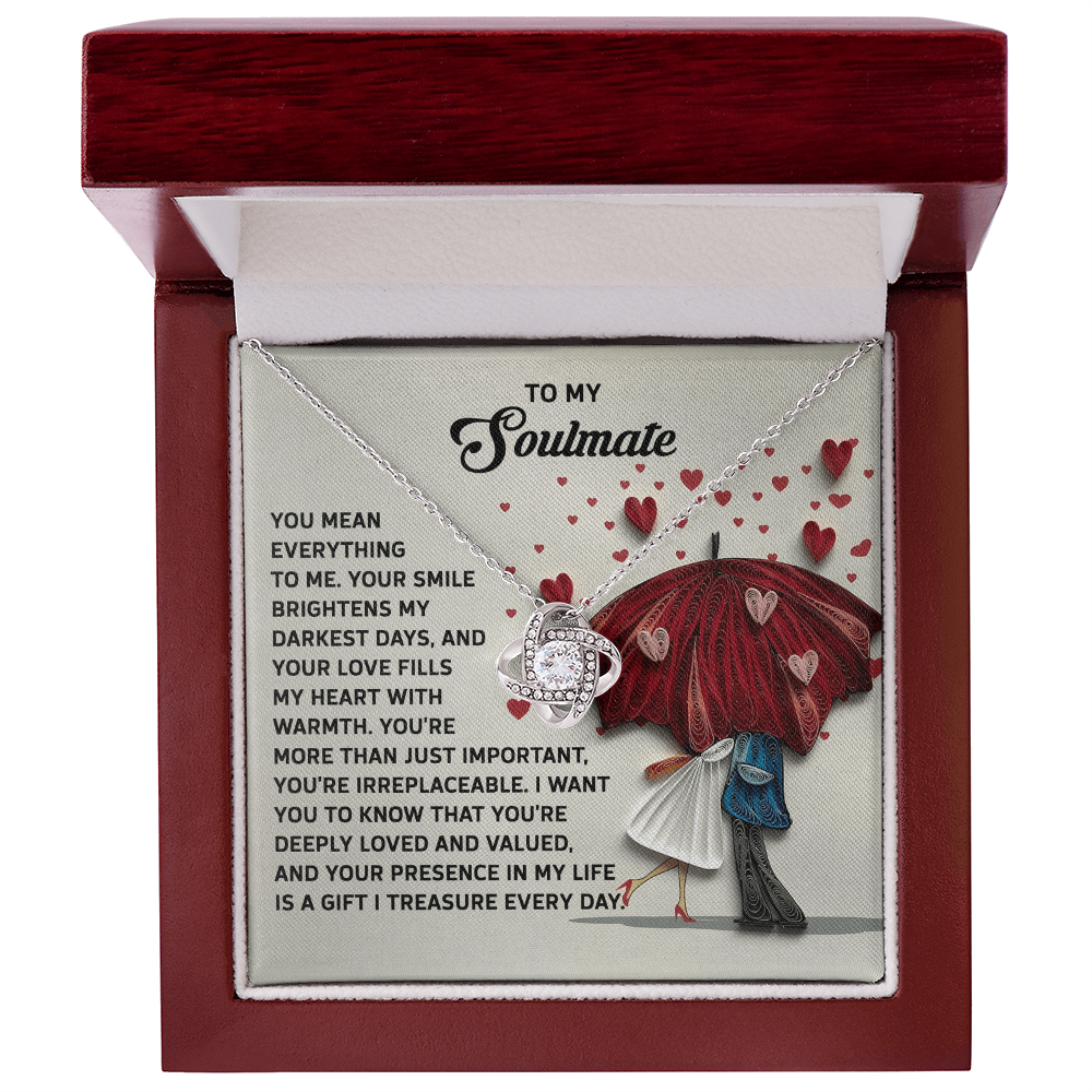 To My Soulmate - Treasured Gift - Love Knot Necklace with Heartfelt Message