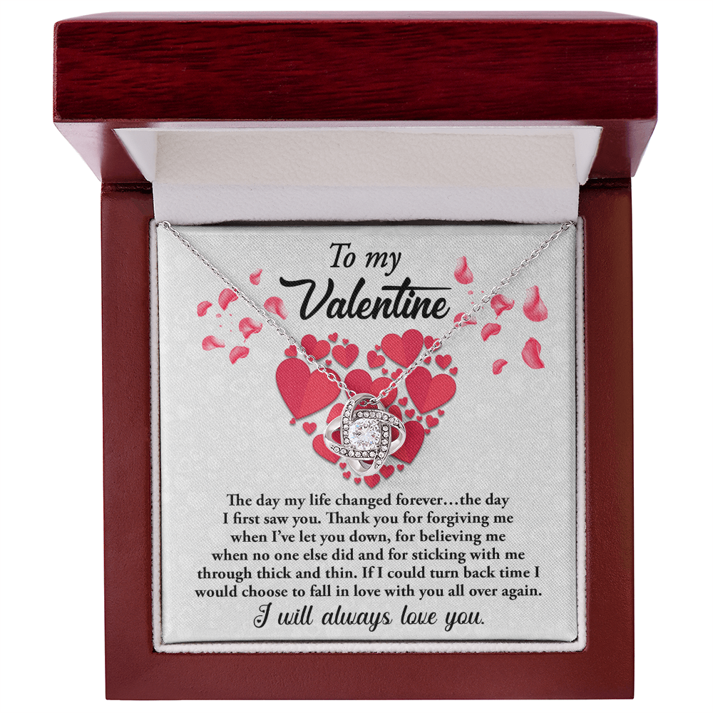 To My Valentine - My Life Changed - Love Knot Necklace with Romantic Message Card