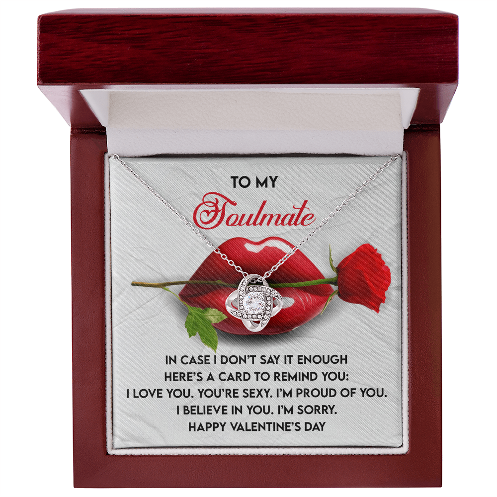 Soulmate Love Knot Necklace – Romantic Valentine's Day Gift with Message Card for Her