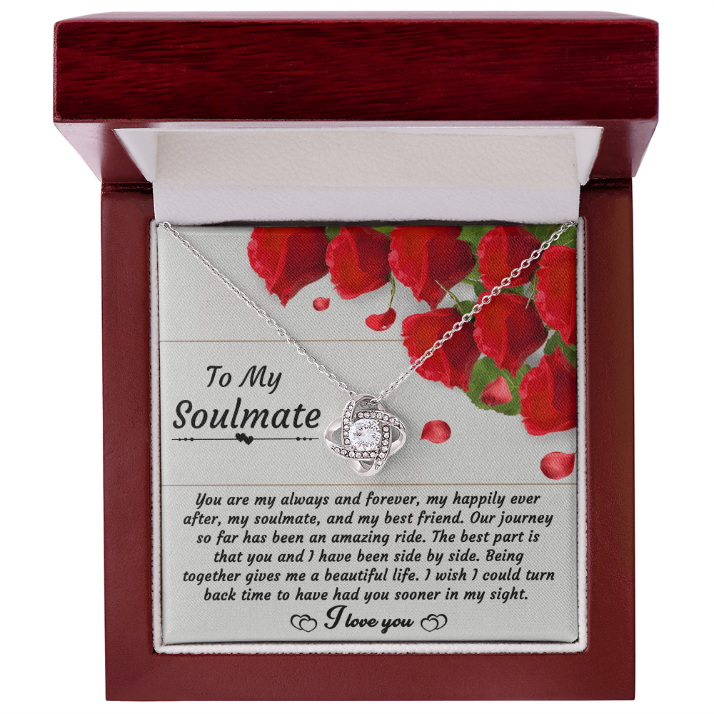 To My Soulmate - Side By Side Forever - Love Knot Necklace with Message Card