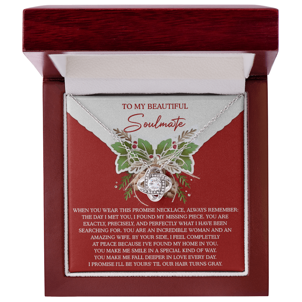 To My Beautiful Soulmate Promise Necklace – Love Knot Necklace Gift for Wife, Missing Piece Keepsake