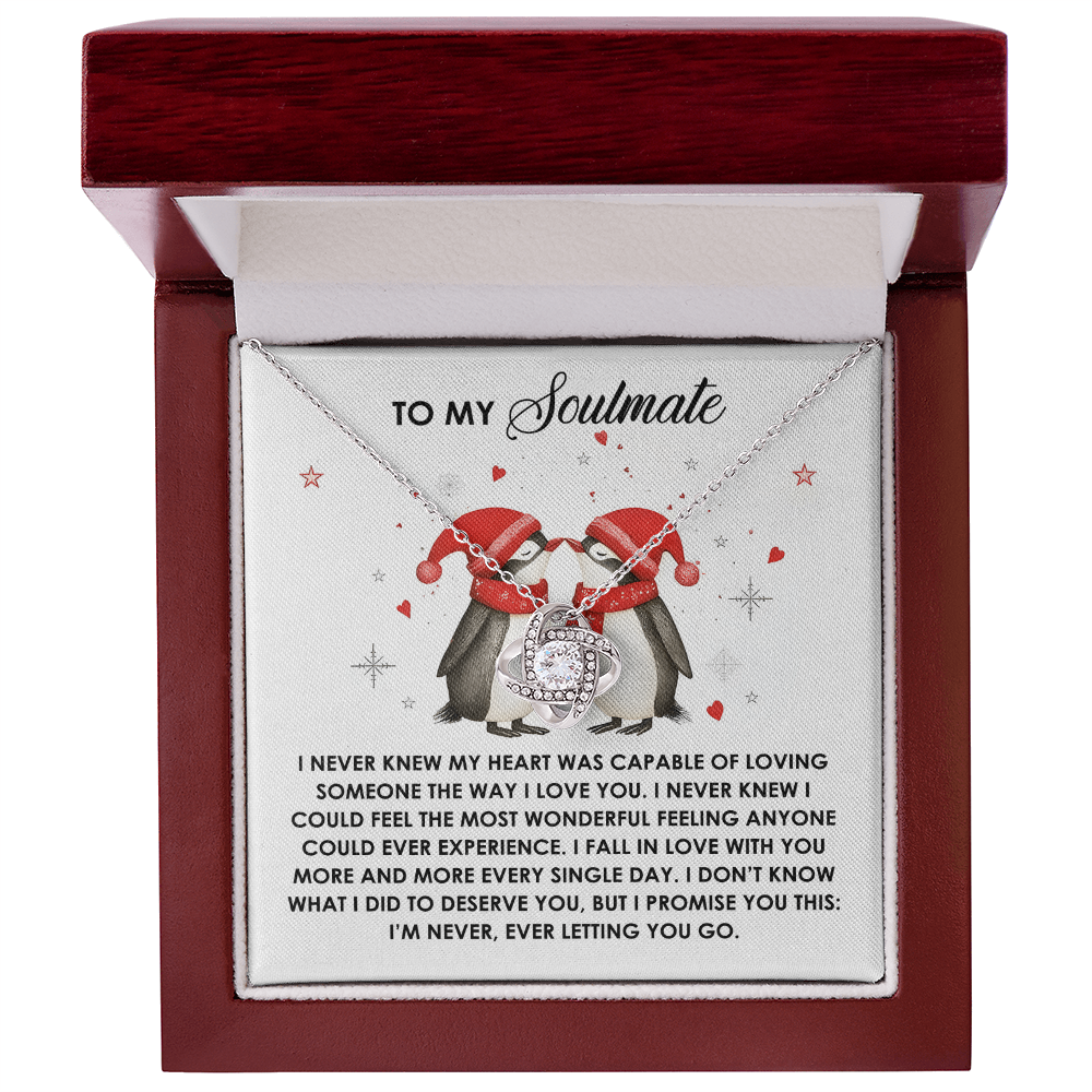 To My Soulmate Penguin Love Knot Necklace – Forever Love Gift for Her