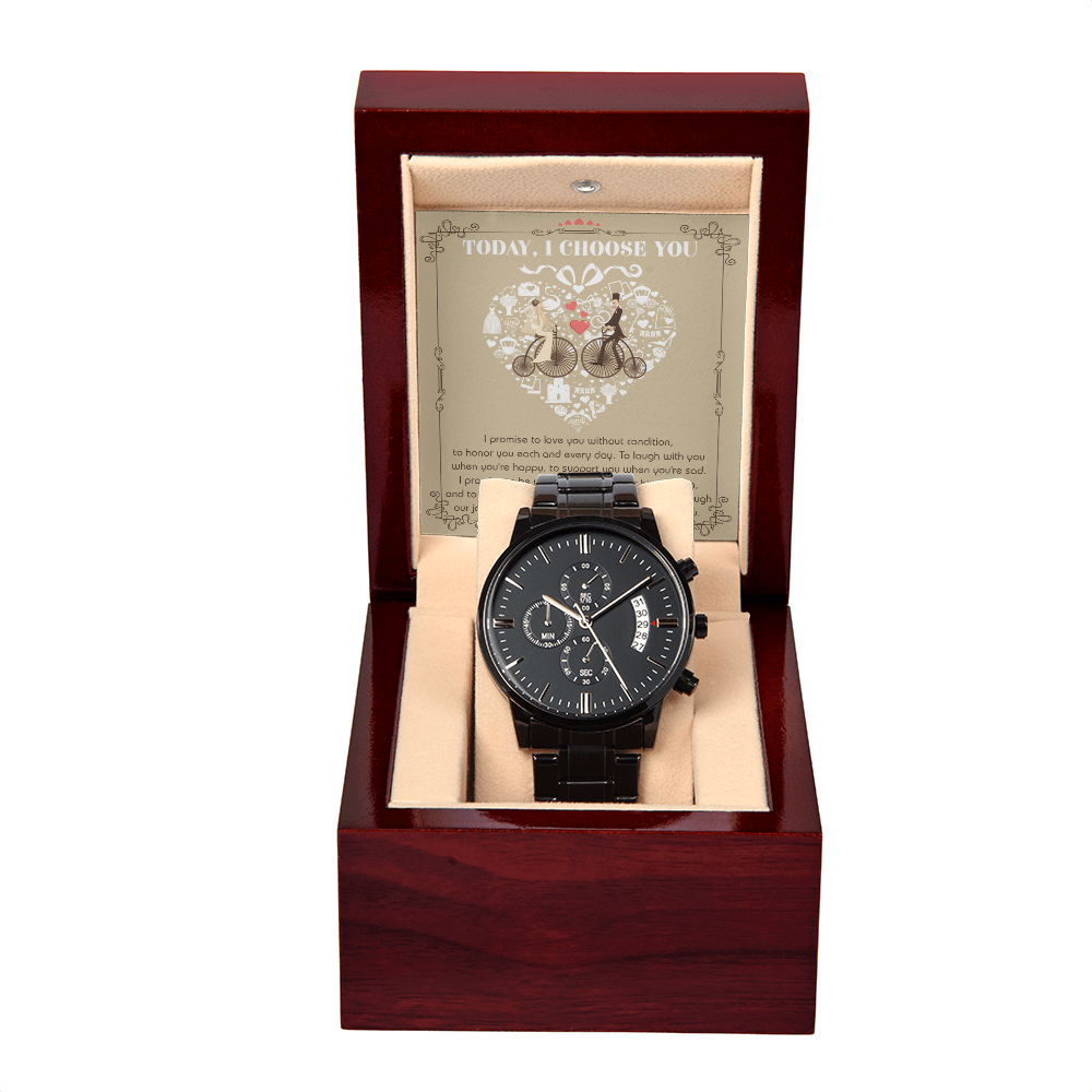 Wedding Day Gift from Bride to Groom - I Choose You - Black Chronograph Watch