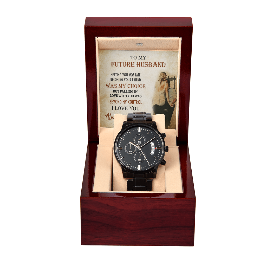 Future Husband Black Chronograph Watch – Romantic Gift from Fiancée