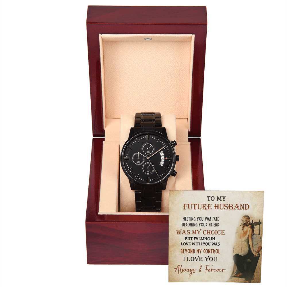 Future Husband Black Chronograph Watch – Romantic Gift from Fiancée