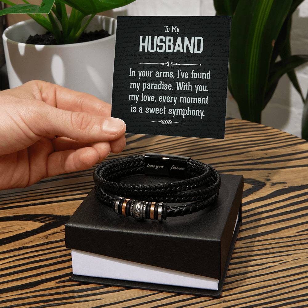 To My Husband - In Your Arms, I've Found My Paradise Men's Leather Bracelet