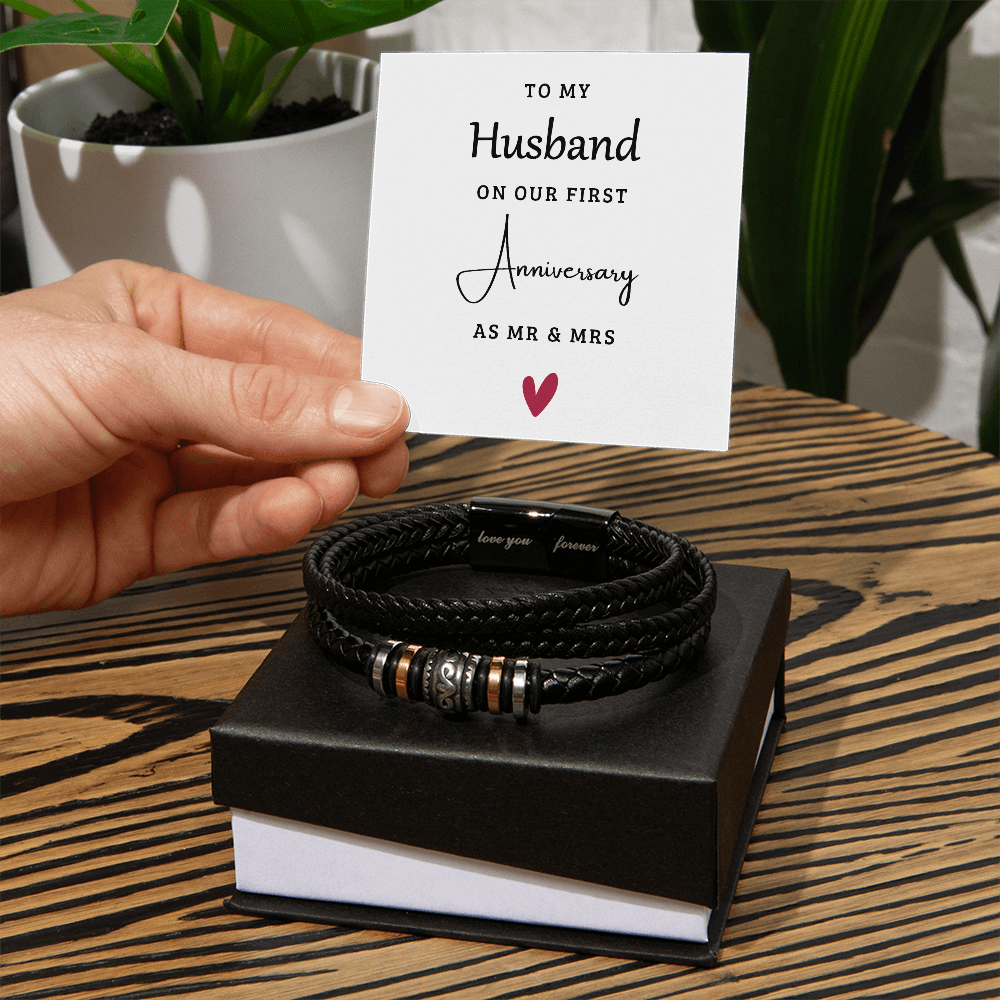 To My Husband Anniversary Leather Bracelet – First Anniversary Gift from Wife