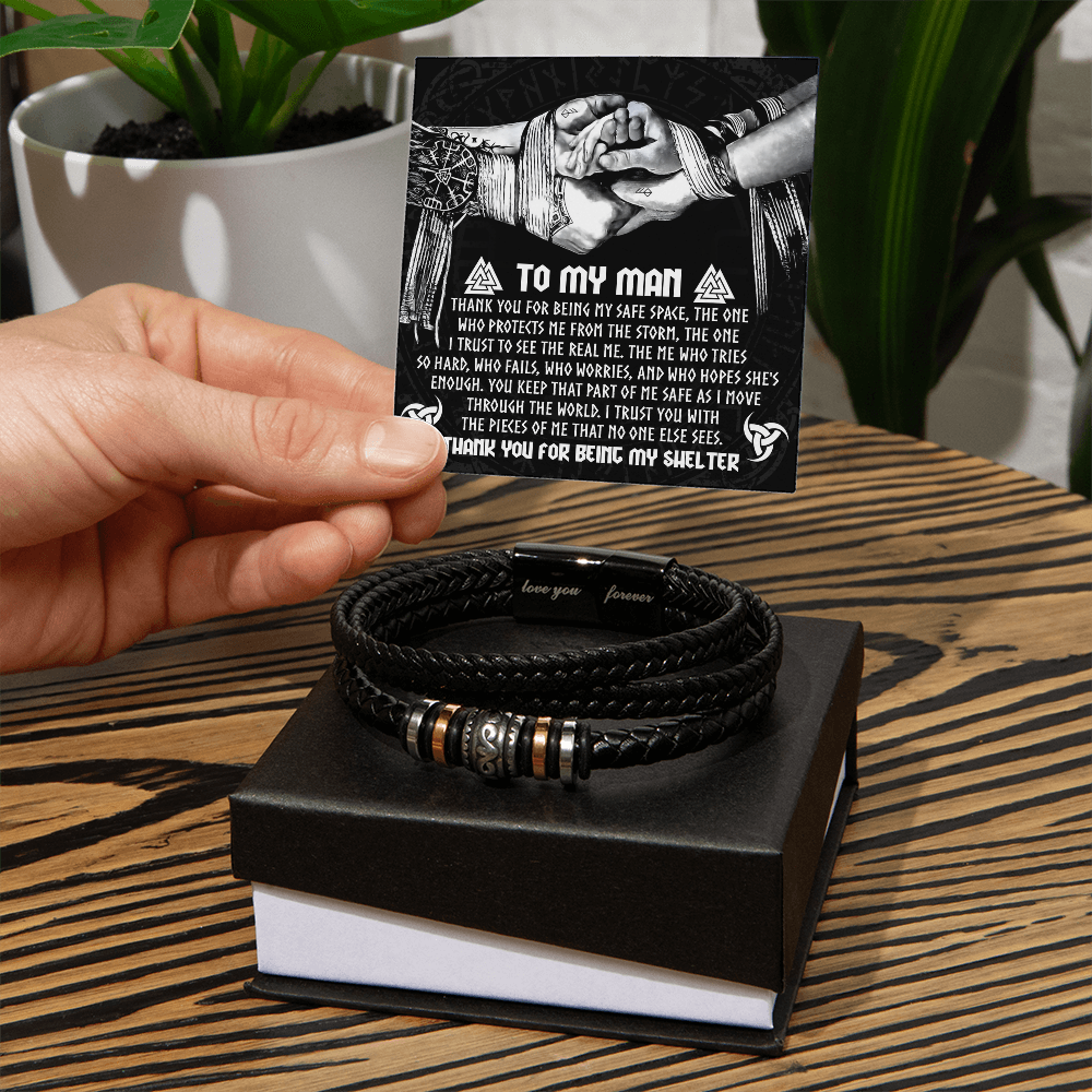 To My Man – Viking-Inspired Bracelet Gift with “You Are My Shelter” Card Message