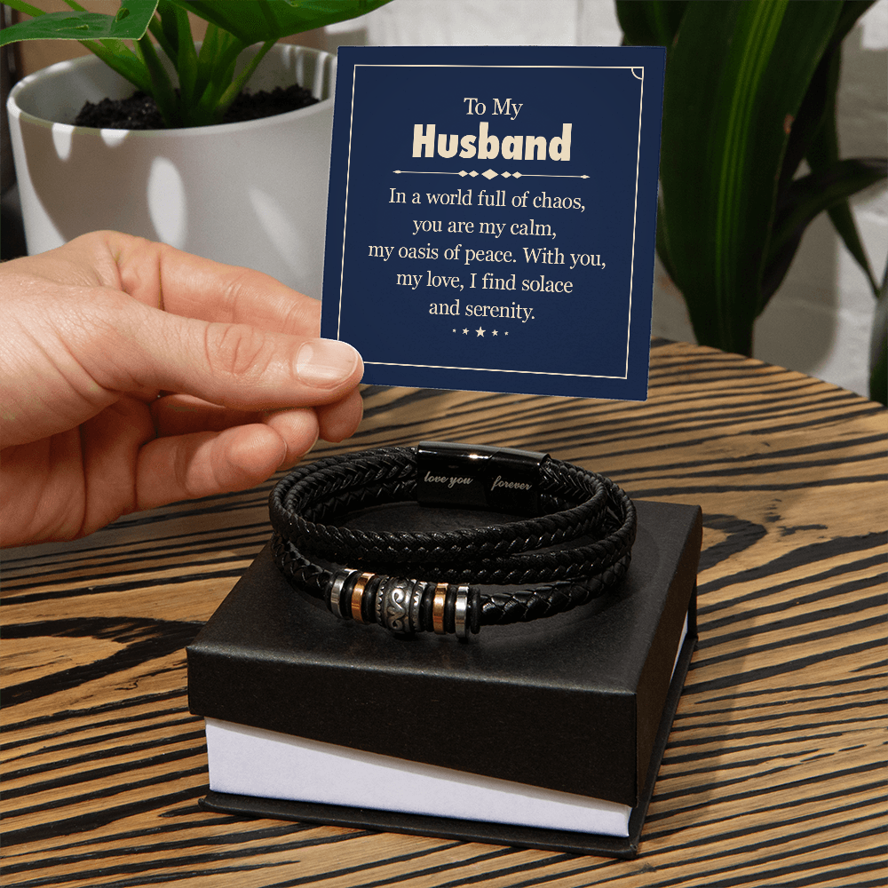 Husband Gift - In a World Of Chaos, You are my Calm Men's Leather Brracelet