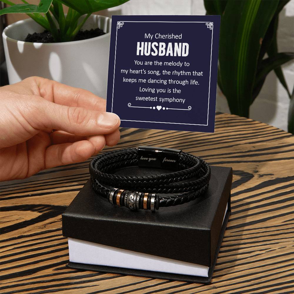 To My Husband - You Are the Melody to my Heart's Song Men's Leather Bracelet