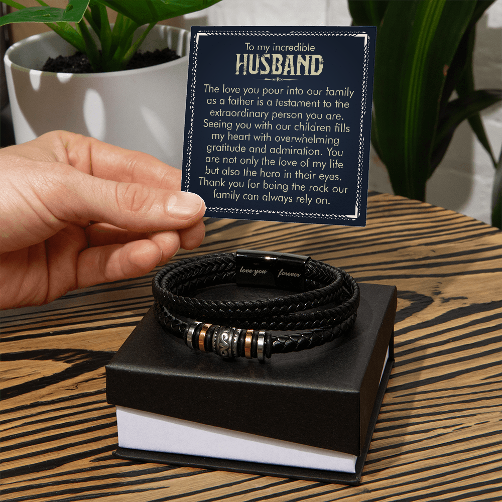 To My Incredible Husband -The Love of My Life -  Men's Leather Bracelet Gift