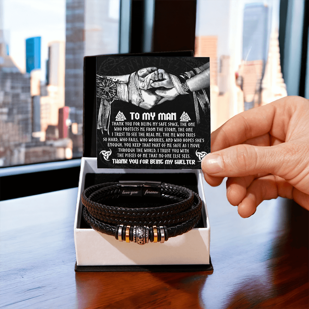 To My Man – Viking-Inspired Bracelet Gift with “You Are My Shelter” Card Message