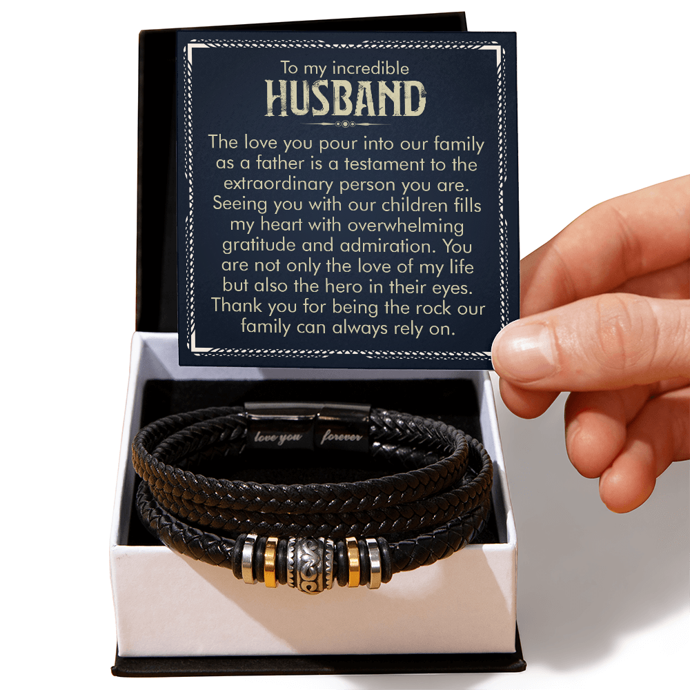 To My Incredible Husband -The Love of My Life -  Men's Leather Bracelet Gift
