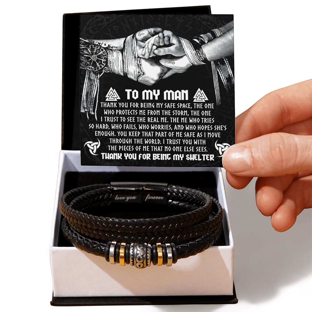 To My Man – Viking-Inspired Bracelet Gift with “You Are My Shelter” Card Message