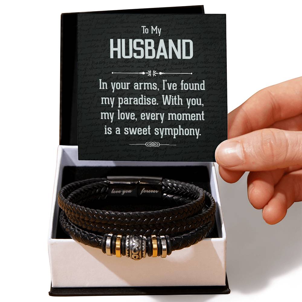 To My Husband - In Your Arms, I've Found My Paradise Men's Leather Bracelet