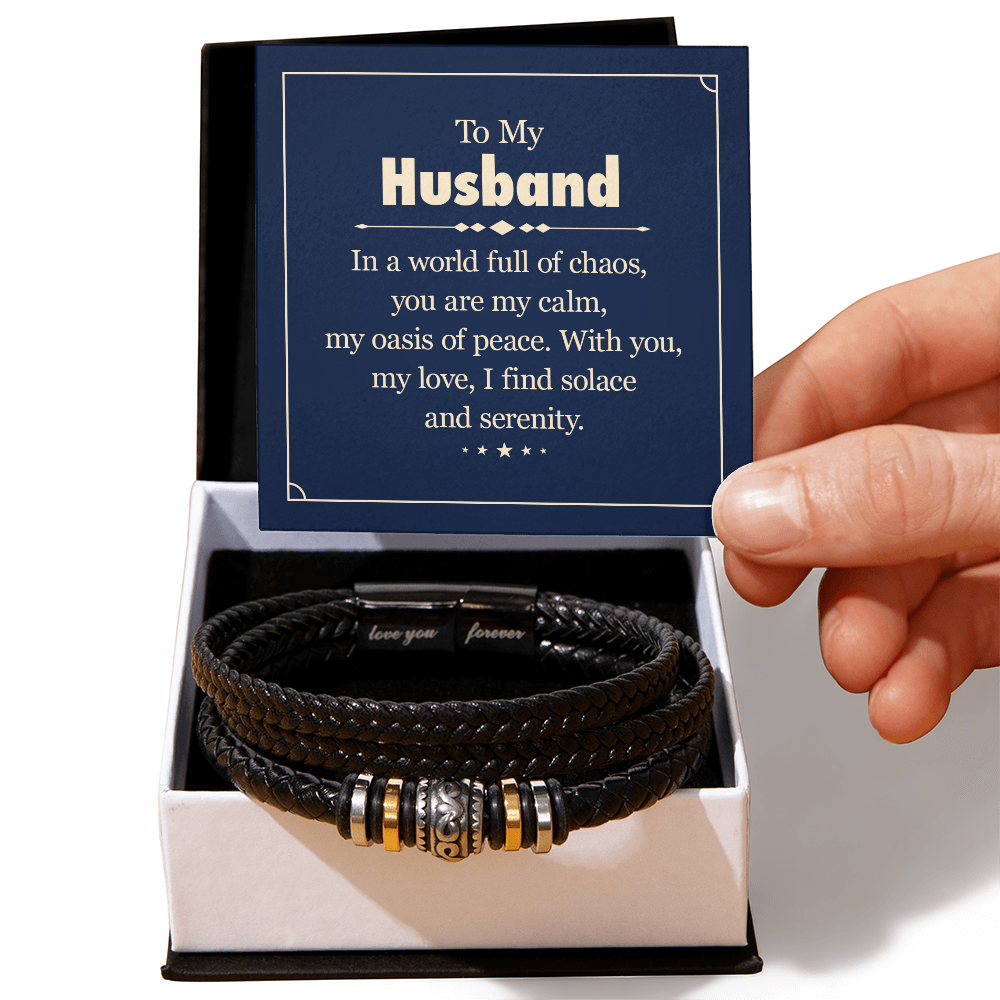 Husband Gift - In a World Of Chaos, You are my Calm Men's Leather Brracelet