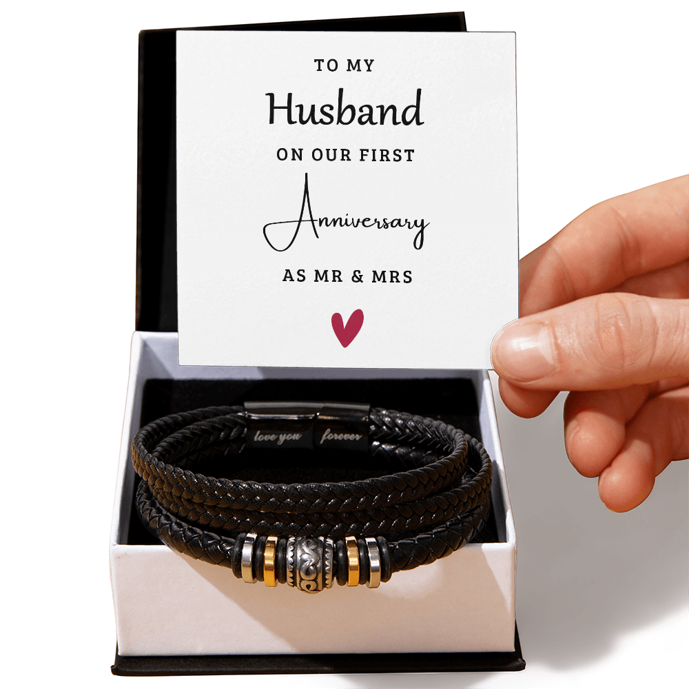 To My Husband Anniversary Leather Bracelet – First Anniversary Gift from Wife